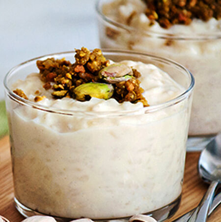 SKRM Recipes Rice Pudding with Pistachio Crumble